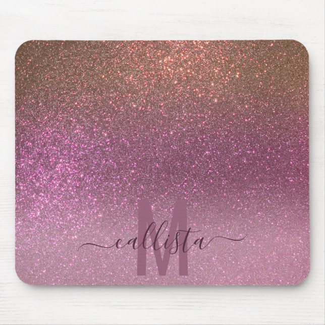 Guld Mauve Lila Sparkly Glitter Ombre Monogram Musmatta (Framsidan)