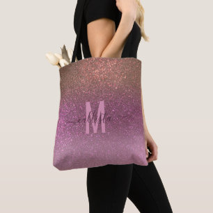 Guld Mauve Lila Sparkly Glitter Ombre Monogram Tygkasse