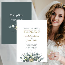 Guld med Grönt Bröllopsinbjudan Vita tulpaner Inbjudningar