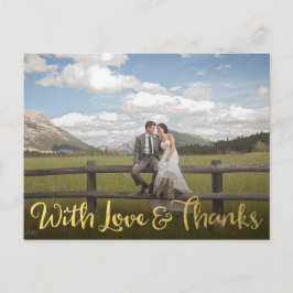 Guld med Kärlek och tackfoto med vykort