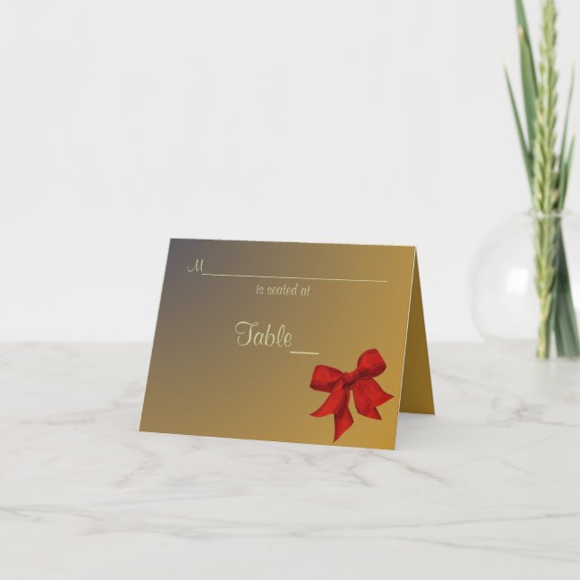 Guld med Red Bow Anpassningsbar Place Card Helgkort (Framsida)