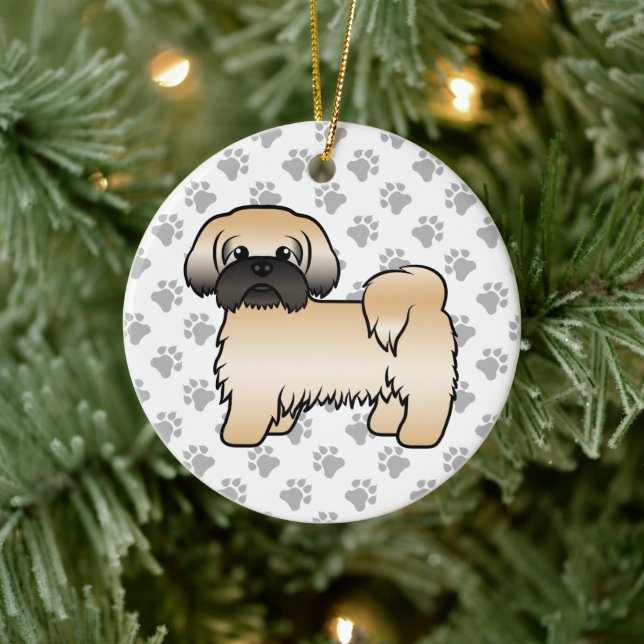 Guld med svart mask Shih Tzu Cute Tecknad hund Julgransprydnad Keramik (Träd)