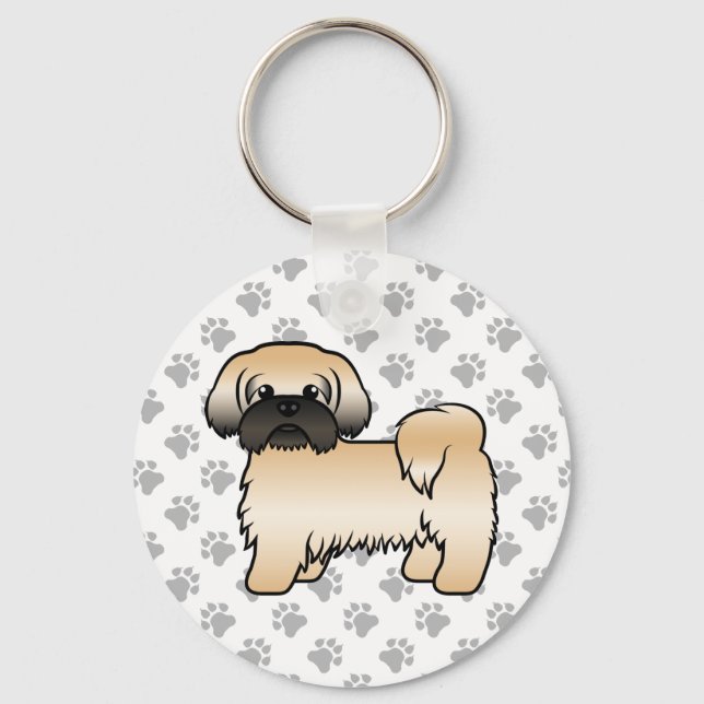 Guld med svart mask Shih Tzu Cute Tecknad hund Nyckelring (Framsida)