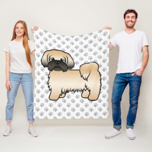 Guld med svart mask Shih Tzu söt tecknad hund Fleecefilt