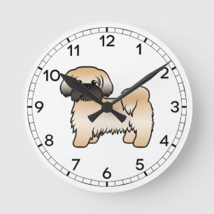 Guld med svart mask Shih Tzu söt tecknad hund Rund Klocka