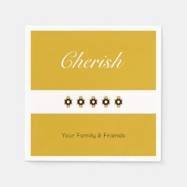 Guld med svart och vit Blommigt Pappersservett