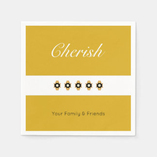 Guld med svart och vit Blommigt Pappersservett