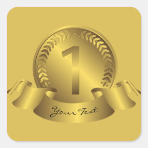 Guld Medal & Anpassningsbar text utmärkelse vinnar Fyrkantigt Klistermärke