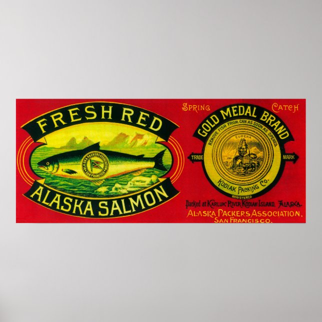 Guld Medal Salmon Can LabelKodiak Island, AK Poster (Framsidan)
