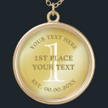 Guld-medalhalsband för vinnare i ställe guldpläterat halsband<br><div class="desc">Anpassningsbar Guld Medalhalsband för nummer ett. Faux shiny golden Award för första vinnaren i ställe. Lägg till egen personlig. Elegant presentidé för vinnare av tävling, spelmästare, idrottsövning, kontorsmästare, idrottsman, skolteam, marknadsföring, barn, turnering osv. Anpassade först ställe medaljon i en tävling. Använda den här mallen om du vill skapa en för...</div>