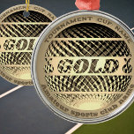 Guld medalj, vinnare 1:a ställe julgransprydnad keramik<br><div class="desc">Ornament som medalj i guld för de första vinnarna i ställe. Priser vid amatöridrottsceremonier för klubb. Texter om idrott i Klubben namn och turnering kan vara personlig.</div>