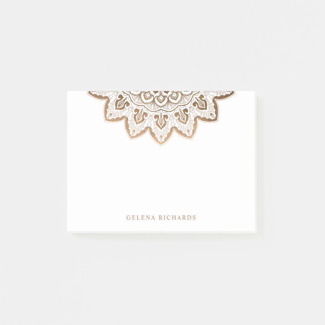Guld Medallion Shimmer Elegant Mandala Vågrät Post-it Block (Framsida)