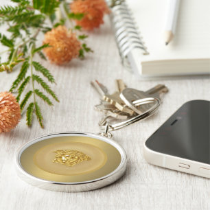 Guld Medusa Medallion Rund Silverfärgad Nyckelring