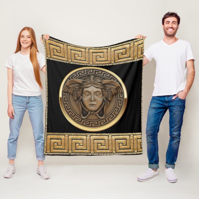 Guld Medusa och Grekisk Nyckel Guld Fleecefilt (På plats)