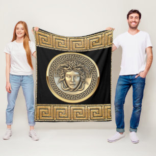 Guld Medusa och Grekisk Nyckel Guld Fleecefilt