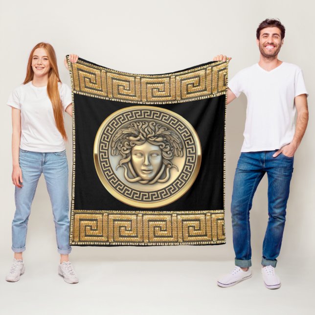 Guld Medusa och Grekisk Nyckel Guld Fleecefilt (På plats)