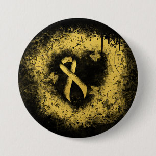Guld-medvetandegrad Ribbon Grunge Heart Knapp