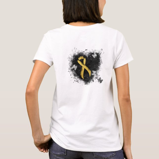 Guld-medvetandegrad Ribbon Grunge Heart T-shirt (Baksida)