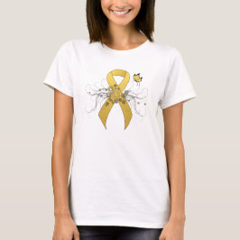 Guld-medvetandegrad Ribbon med Butterfly T-shirt