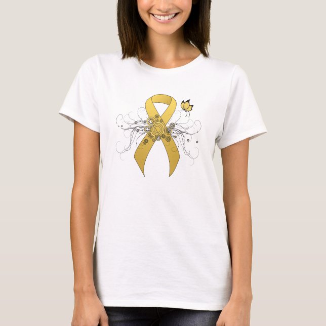 Guld-medvetandegrad Ribbon med Butterfly Tee (Framsida)