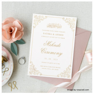 Guld Mehndi Henna islamisk muslimsk Bröllop Inbjudningar