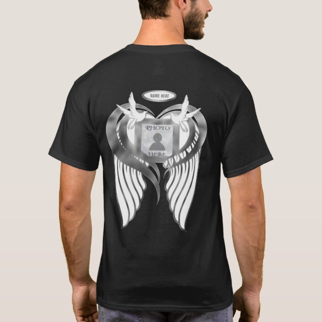 Guld Memorial | Lägg till bild med Vingar, hjärtdu T Shirt (Baksida)