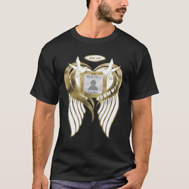 Guld Memorial | Lägg till bild med Vingar, hjärtdu T Shirt (Framsida)