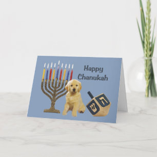 Guld- menora Dreidel5 för RetrieverChanukah kort