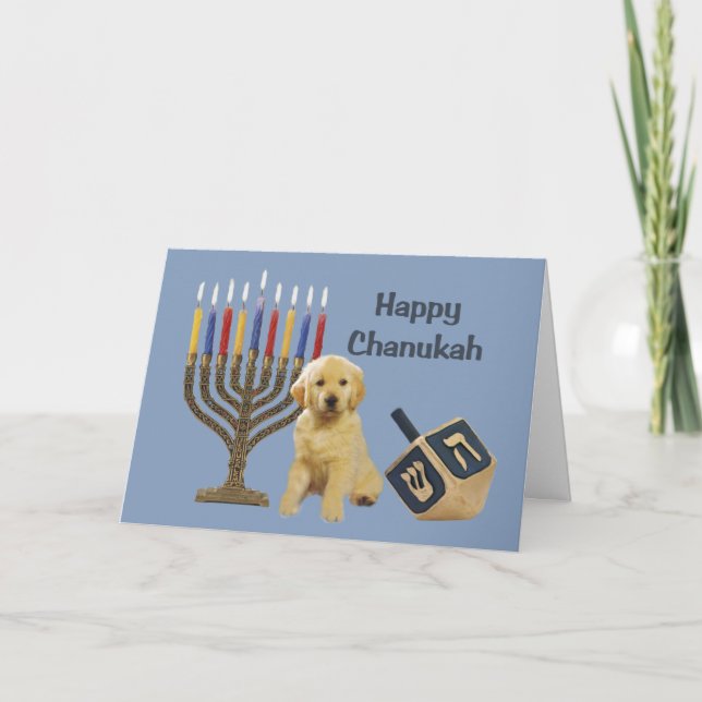 Guld- menora Dreidel5 för RetrieverChanukah kort (Framsida)