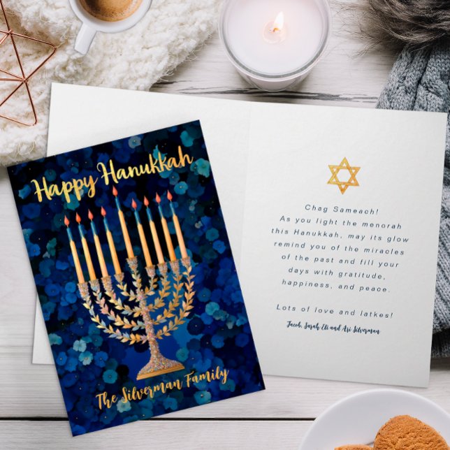 Guld Menorah Hanukkah Helgdag Card Helgkort (Happy Hanukkah Card)