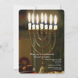 Guld Menorah Hanukkah-inbjudan Inbjudningar