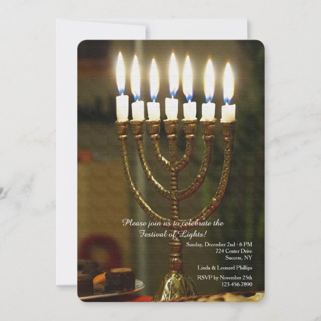 Guld Menorah Hanukkah-inbjudan Inbjudningar (Framsida)