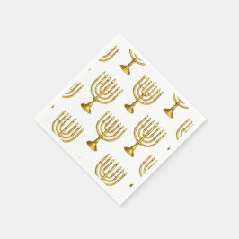 Guld Menorah Mönster Hanukkah Napkins Pappersservett