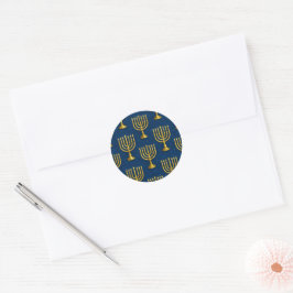 Guld Menorah Mönster Hanukkah Stickers Runt Klistermärke