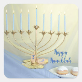 Guld Menorah, Mynt och Dreidels Lycklig Hanukkah Fyrkantigt Klistermärke