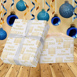 Guld Menorah på den vita Chicen Hanukkah-Personlig Presentpapper