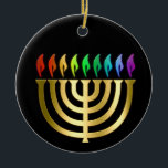 Guld Menorah Rainbow Flames Hanukkah Ornament<br><div class="desc">Helgdag temaobjekt designade av Umua. Tryckt och avsänt av Zazzle eller deras närstående företag.</div>