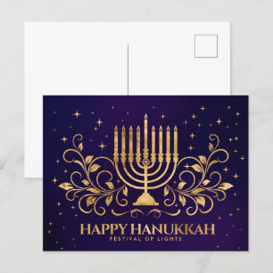 Guld Menorah Swirl Ornament Lycklig Hanukkah Vykort