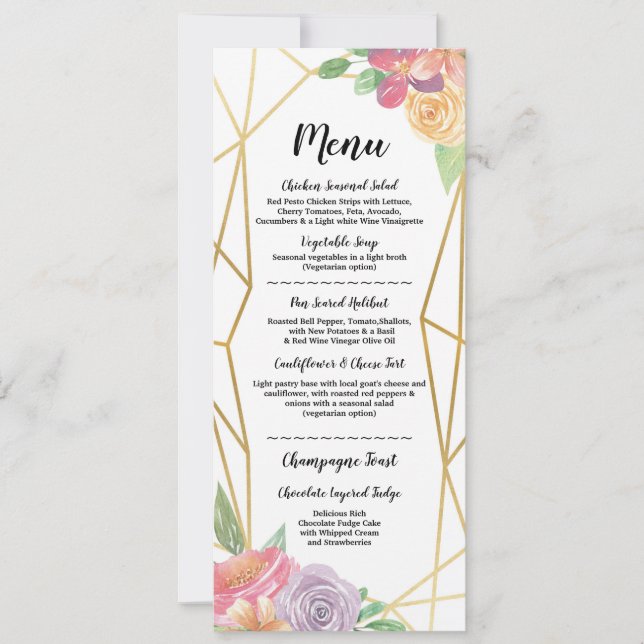Guld Menu Wedding Reception Rustic Ram Blommigt Inbjudningar (Framsida)