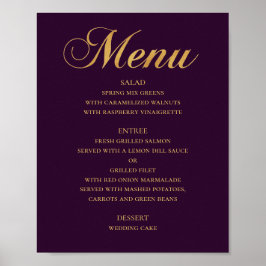 Guld meny för bröllopsmiddag. Lila elegant enkel Poster