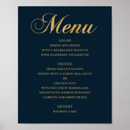 Guld meny för bröllopsmiddag. Marin elegant enkel Poster