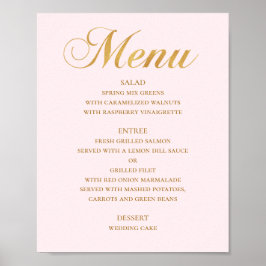 Guld meny för bröllopsmiddag. Rosa elegant enkel Poster