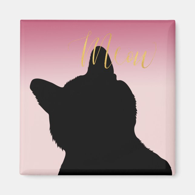 Guld Meow Kattunge  rosa om  Magnet (Framsidan)