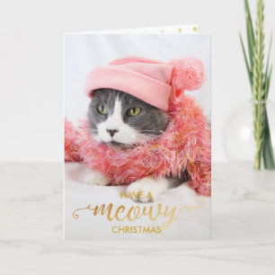 Guld MEOWY Personal Cat Photo Pet Helgdag Helgkort