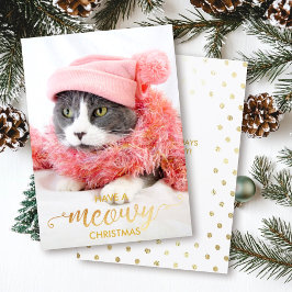 Guld MEOWY Personal Cat Photo Pet Helgdag Julkort