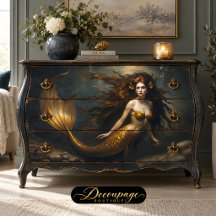 Guld Mermaid Fantasy - Havs Tema Decoupage