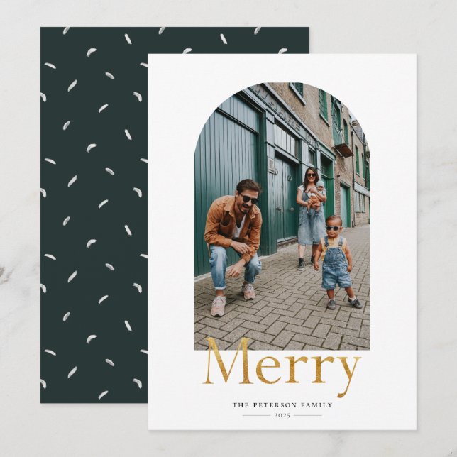 Guld Merry Arch Ram Photo Helgdag Card Julkort (Fram/baksida)