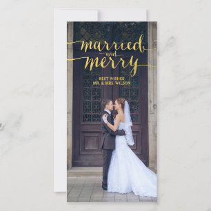 GULD MERRY & MARRIED HELGDAG PHOTO-KORT JULKORT