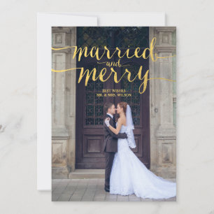 GULD MERRY & MARRIED HELGDAG PHOTO-KORT JULKORT