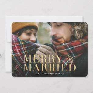 Guld Merry & Married rött fotokort Julkort